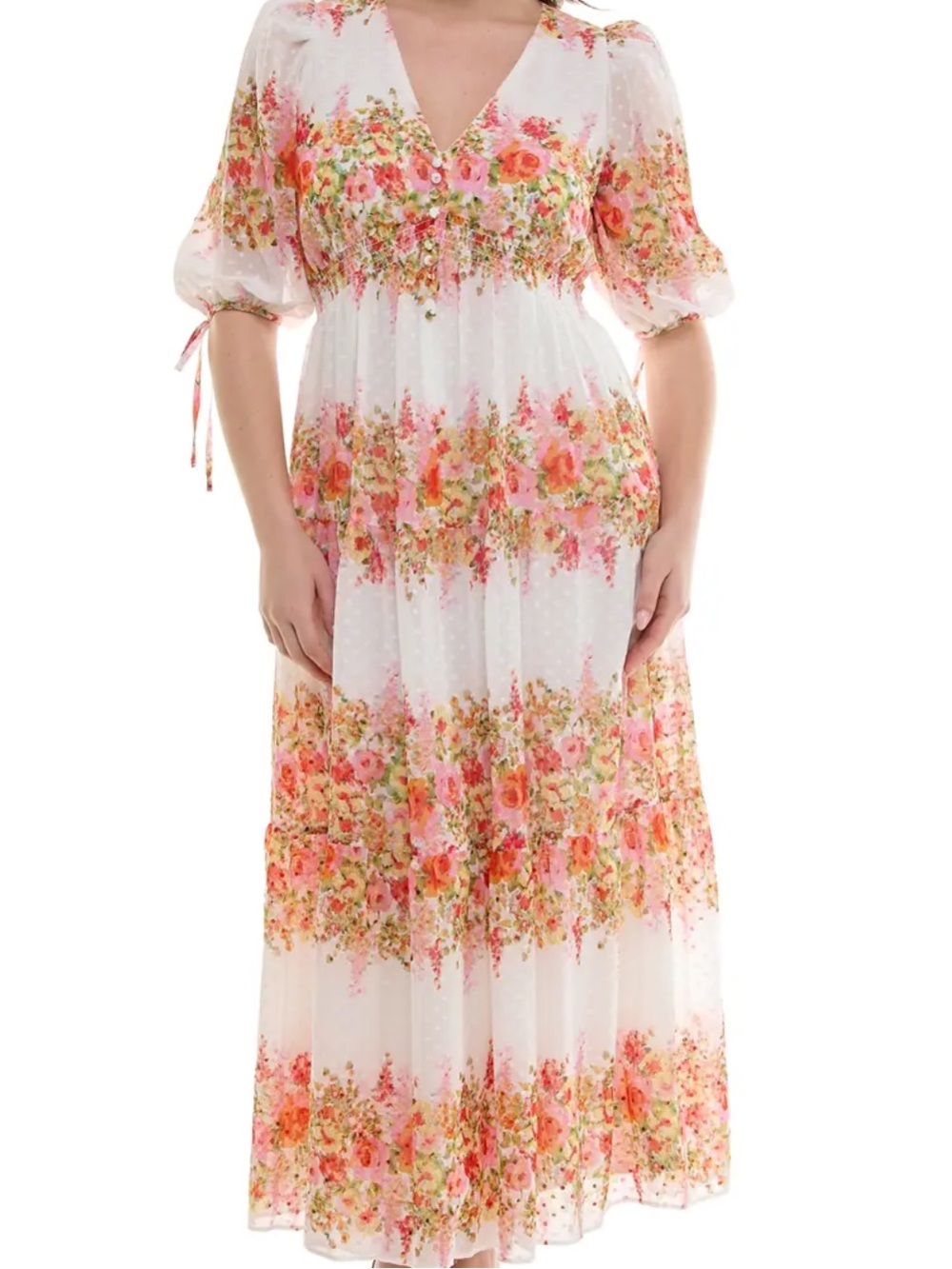 Taylor White Maxi Dress with Pink & Orange Floral Accents